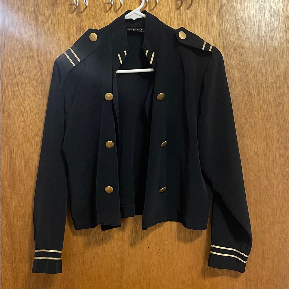 Elegant Black Military-Style Women's Jacket with Gold Trim